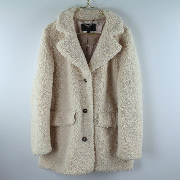J. Crew Teddy Sherpa Jacket Dusty Ivory Button Up Plush Coat L